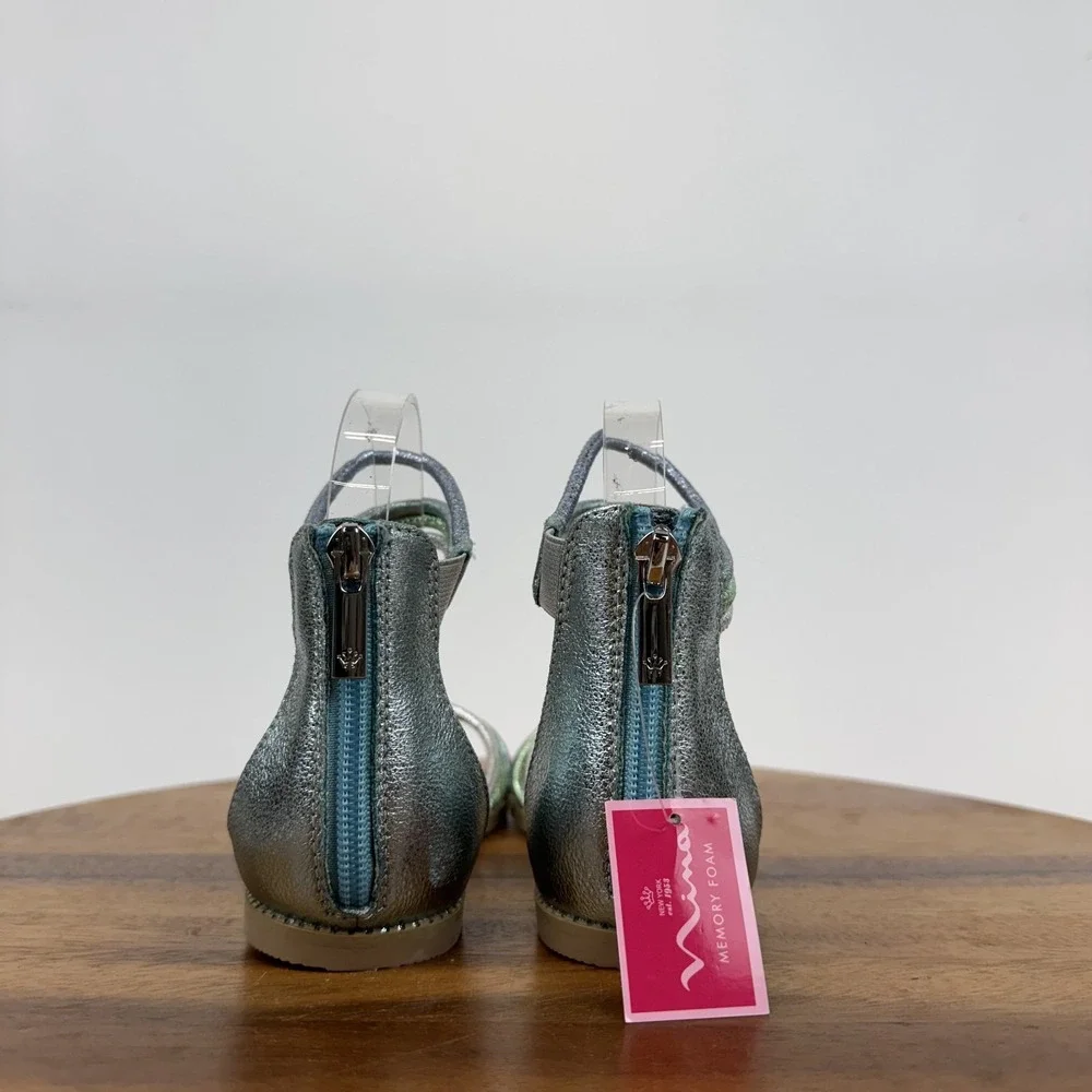 New NWOB Big Kids Girls Nina Brianna Blue Metallic Strappy‎ Sandals Size 2 Y
